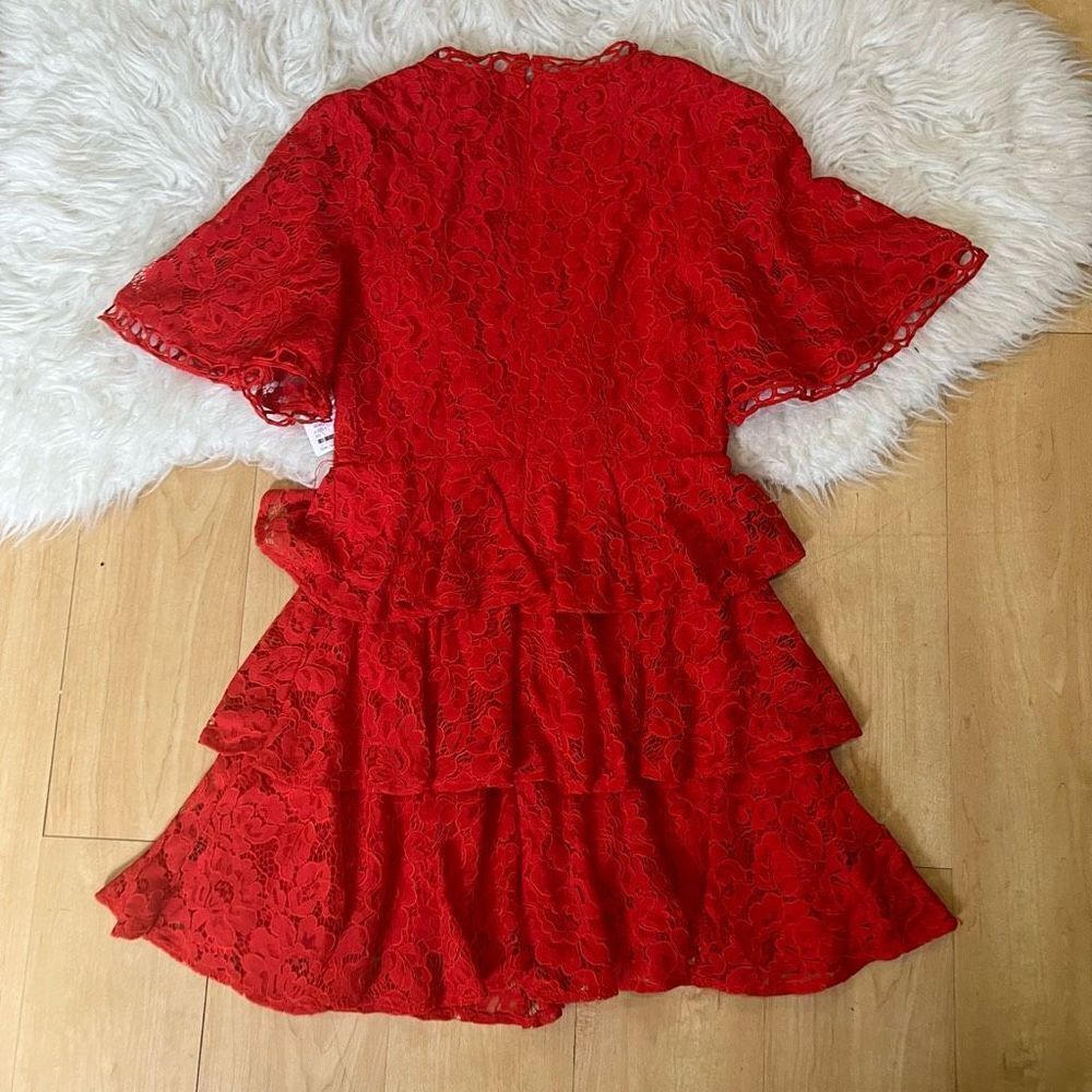 Chic Red Lace Ruffle Mini Dress - Picture 8 of 13